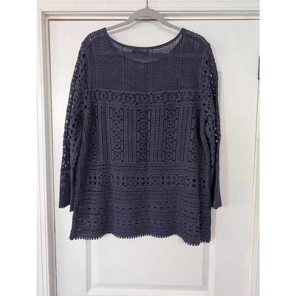 Nic + Zoe Blueprint Blue Sheer Lace Pullover Sweater‎ women's large navy blue - Picture 9 of 9